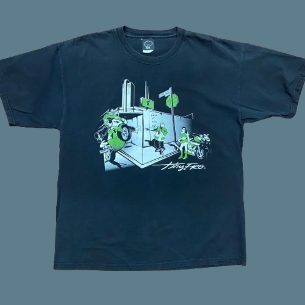 Tiny Fro Y2K Vintage Motorcycle Hip Hop City Black Green T-Shirt Men's Size XL